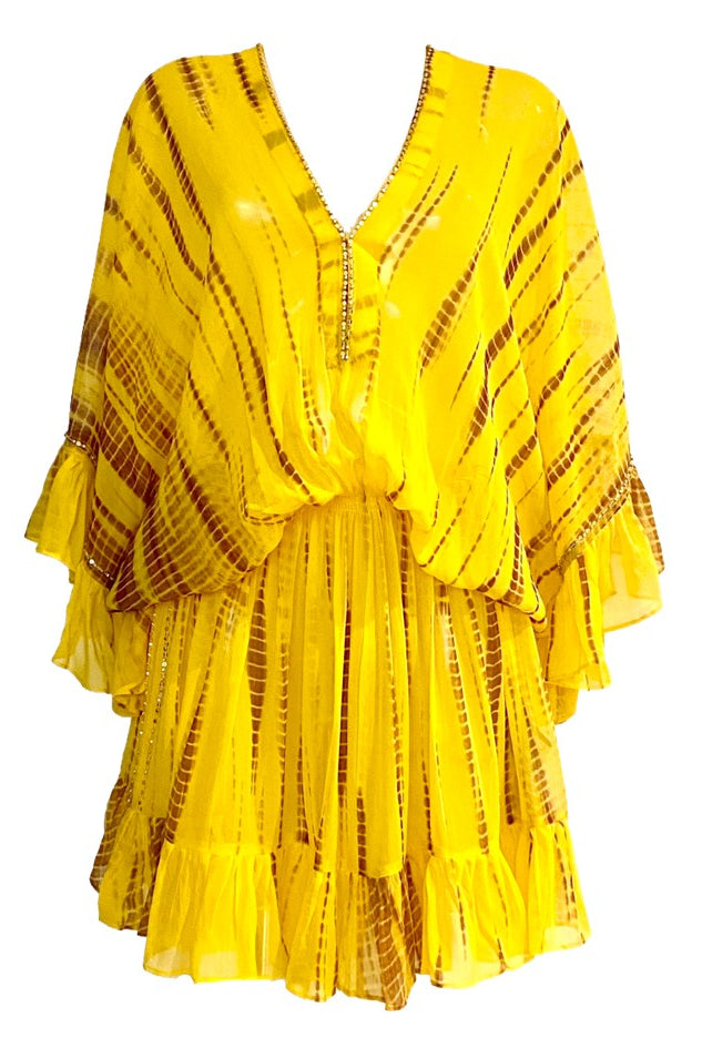 Yellow silk drop waisted beach dress is a beautiful new designer kaftan drop waisted dress style, that’s perfect for your next holiday.