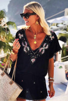 Black Cotton designer beach dress seen on Anna Mavridis by  LindseyBrown resort wear 