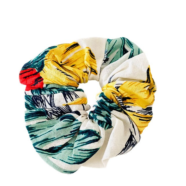 Floral cotton hair scrunchies to wear on holiday by Lindsey Brown resort wear 