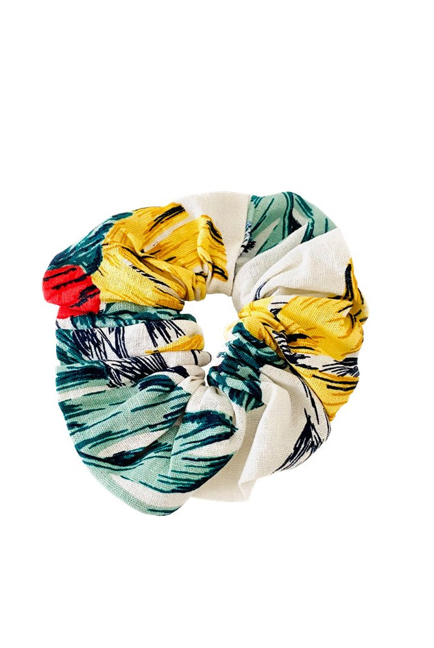 Floral cotton hair scrunchies to wear on holiday by Lindsey Brown resort wear 