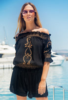 black cotton designer holiday shorts by lindsey brown resort wear 