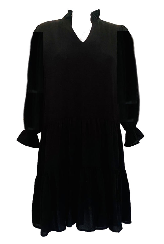 black tiered style cotton designer beach dress by lindsey brown resort wear 
