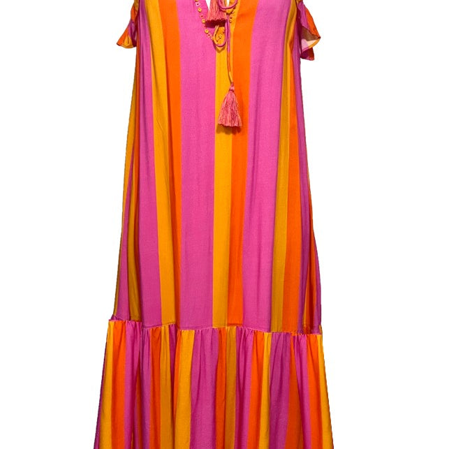 pink orange stripe sleeveless sun dress by lindsey brown resort wear 