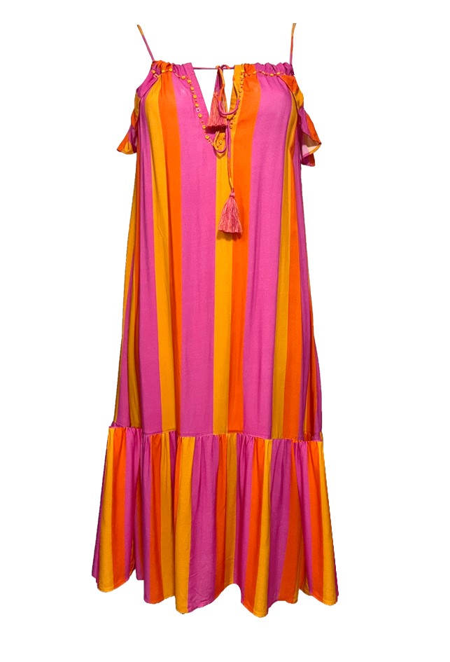pink orange stripe sleeveless sun dress by lindsey brown resort wear 