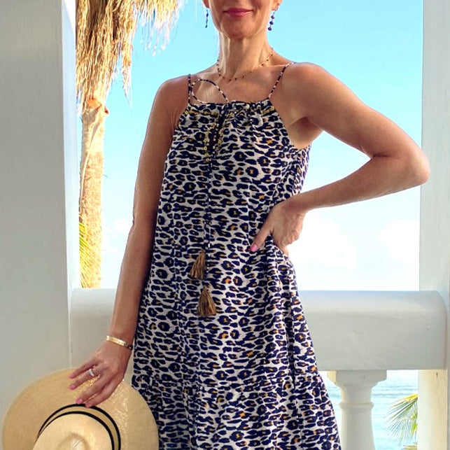 short animal print designer sun dress to wear on holiday by lindsey brown resort wear 