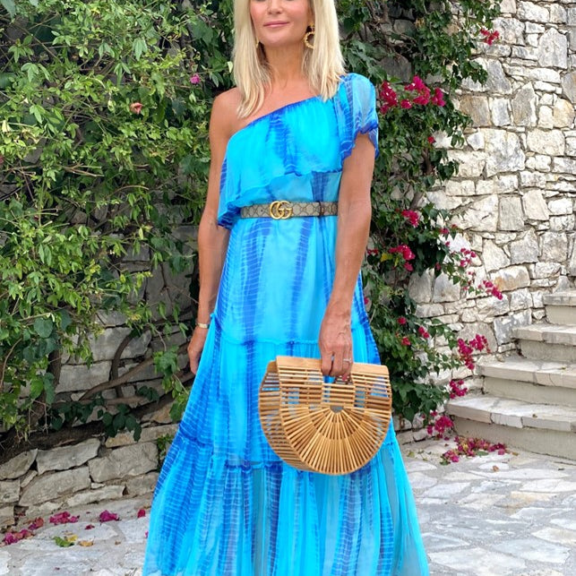 turquoise silk  luxury resort wear dress by lindsey brown resort wear 