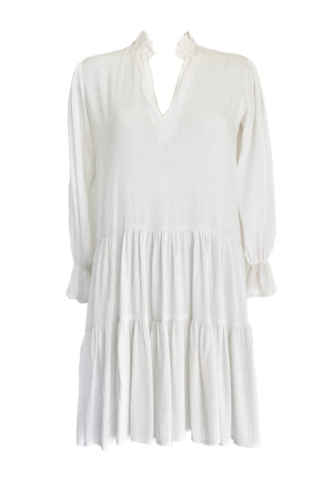 white cotton smock style designer beach dress by lindsey brown resort wear