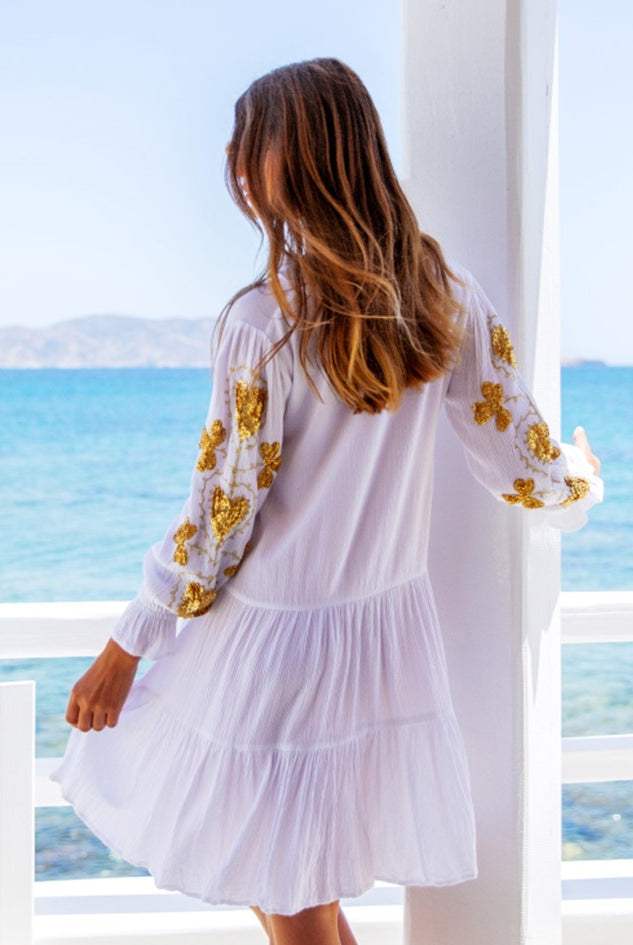 White Gold Designer Tiered Beach Dress holiday dress by lindsey brown resort wear 